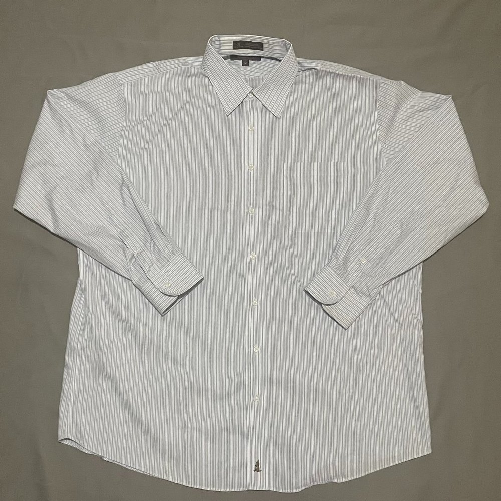Nordstrom Smart Care Mens Shirt Extra Large 17.5 34-35 Blue Striped 100% Cotton